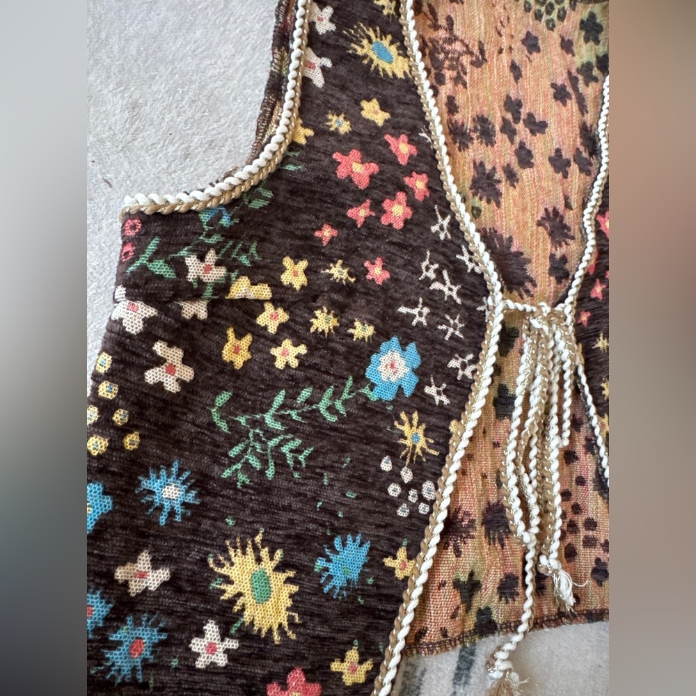 Boho Tapestry Tie Front Vest Festival Cottagecore Layering Coquette Girl brown - Picture 5 of 12